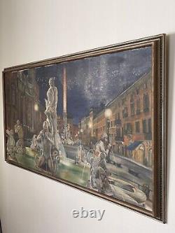Antique Italian Modern Oil Painting Old Rome Vintage Landscape Italy Gods 1950