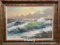 Antique Italian Oil Canvas Painting Guiseppe Rossi Seascape Italy 35x27 Art rare