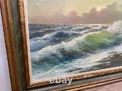 Antique Italian Oil Canvas Painting Guiseppe Rossi Seascape Italy 35x27 Art rare