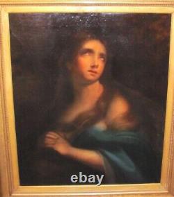 Antique Italian School Oil on Canvas Painting Mary Magdalene 19th Century