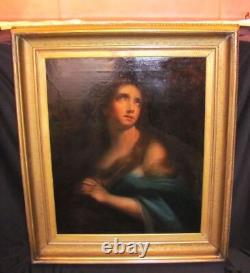 Antique Italian School Oil on Canvas Painting Mary Magdalene 19th Century