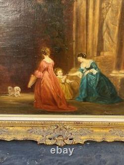 Antique Karoly Ferenczy Women With Dog Oil Painting Hungarian Artist
