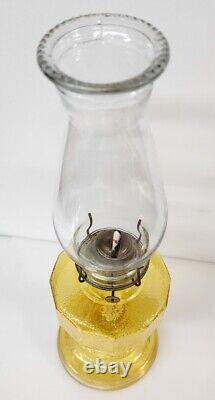 Antique Kerosene Oil Lamp Plume Wave Pattern Large Amber 18 1/2 1900 1920