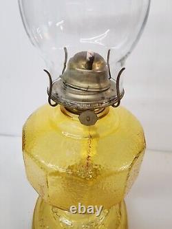 Antique Kerosene Oil Lamp Plume Wave Pattern Large Amber 18 1/2 1900 1920