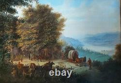 Antique LARGE American Horse Wild West Settlers Oil Painting On Panel P J Jaris