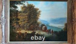 Antique LARGE American Horse Wild West Settlers Oil Painting On Panel P J Jaris