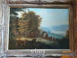 Antique LARGE American Horse Wild West Settlers Oil Painting On Panel P J Jaris