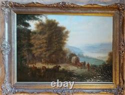 Antique LARGE American Horse Wild West Settlers Oil Painting On Panel P J Jaris