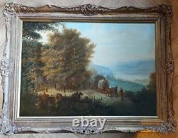 Antique LARGE American Horse Wild West Settlers Oil Painting On Panel P J Jaris