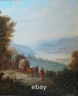 Antique LARGE American Horse Wild West Settlers Oil Painting On Panel P J Jaris