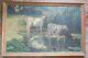 Antique Large 19th C. Impressionist Oil On Canvas Painting Of Cows Signed