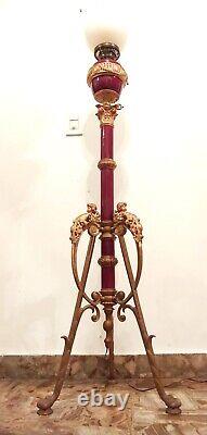 Antique Large 80´´ Adjustable Floor Kerosene Oil Lamp Angel Cherub Figural Legs