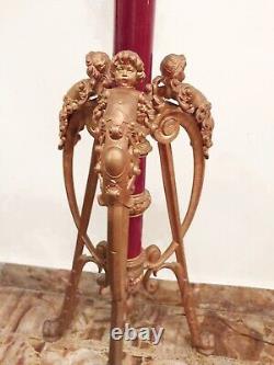 Antique Large 80´´ Adjustable Floor Kerosene Oil Lamp Angel Cherub Figural Legs