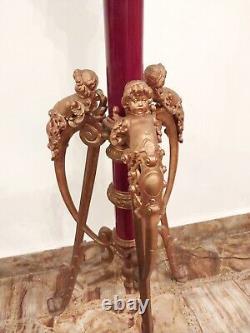 Antique Large 80´´ Adjustable Floor Kerosene Oil Lamp Angel Cherub Figural Legs