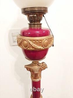 Antique Large 80´´ Adjustable Floor Kerosene Oil Lamp Angel Cherub Figural Legs