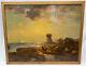 Antique Large American Oil Landscape Painting By Edward Moran U. S. Coast Guard