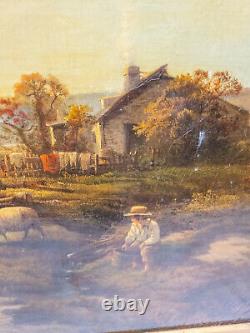 Antique Large American Oil Landscape Painting by Edward Moran U. S. Coast Guard