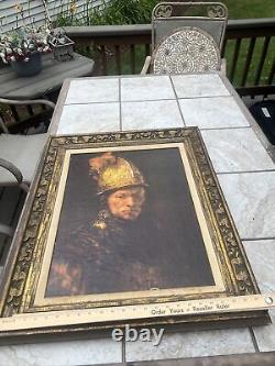 Antique Large Gilt Framed Oil Painting Of Man With Golden Helmet After Rembrandt