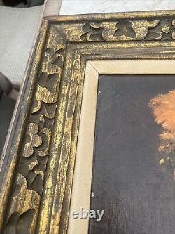 Antique Large Gilt Framed Oil Painting Of Man With Golden Helmet After Rembrandt