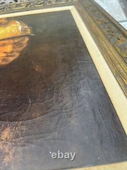 Antique Large Gilt Framed Oil Painting Of Man With Golden Helmet After Rembrandt