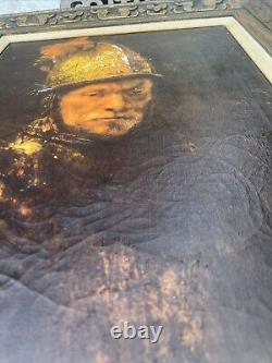 Antique Large Gilt Framed Oil Painting Of Man With Golden Helmet After Rembrandt