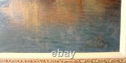 Antique Large Oil On Canvas Painting Of Venice Signed With Gilt Wood Frame