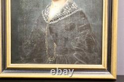 Antique Large Oil on Canvas Elegant Lady Portrait Painting Framed 19th Century
