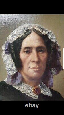 Antique Large Oil on Canvas Painting Woman Lady Portrait Gilt Wood Frame 19th C