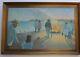 Antique Large Old Painting Modernism Signed Ek Camp Fire Coastal Wpa Ashcan Er