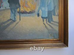 Antique Large Old Painting Modernism Signed Ek Camp Fire Coastal Wpa Ashcan Er