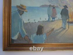 Antique Large Old Painting Modernism Signed Ek Camp Fire Coastal Wpa Ashcan Er