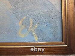 Antique Large Old Painting Modernism Signed Ek Camp Fire Coastal Wpa Ashcan Er