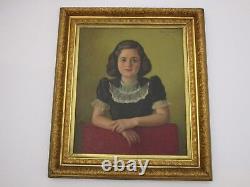Antique Large Ornate Frame With Portrait Painting By Wilfred Duphiney Young Girl