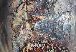 Antique Large oil painting landscape seascape sailing ship