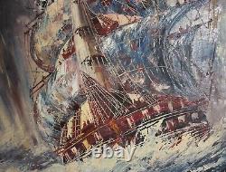 Antique Large oil painting landscape seascape sailing ship