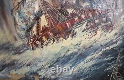 Antique Large oil painting landscape seascape sailing ship