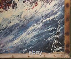 Antique Large oil painting landscape seascape sailing ship