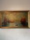 Antique Mid Century Modern Abstract Boat Landscape Oil Painting Old Venice 1950