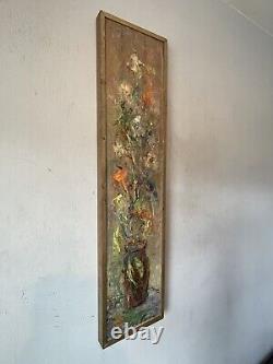 Antique MID Century Modern Abstract Still Life Oil Painting Old Vintage Flowers