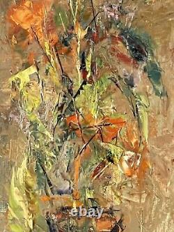 Antique MID Century Modern Abstract Still Life Oil Painting Old Vintage Flowers