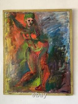 Antique MID Century Modern Abstract Woman Oil Painting Old Vintage Cubism 1965