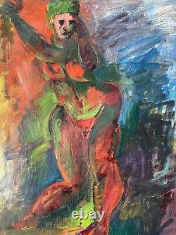 Antique MID Century Modern Abstract Woman Oil Painting Old Vintage Cubism 1965