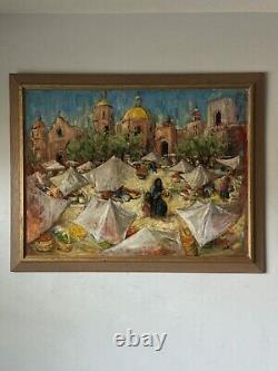 Antique Mexican Modern Alvera Street Landscape Oil Painting Old Los Angeles 1965