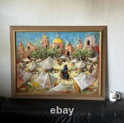 Antique Mexican Modern Alvera Street Landscape Oil Painting Old Los Angeles 1965