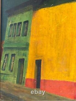 Antique Mexican Modern WPA Regionalism Cityscape Oil Painting, 1940s