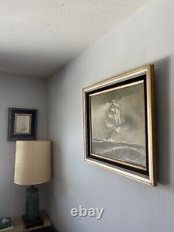 Antique Nautical Sailing Ship Oil Painting Vintage Boat Seascape Impressionist