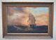 Antique Ocean Tall Ship Nautical Oil Painting Framed Unsigned 37.5 X 52 Estate