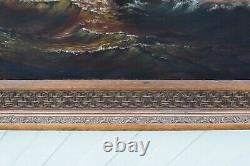 Antique Ocean Tall Ship Nautical Oil Painting Framed Unsigned 37.5 x 52 Estate