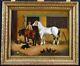 Antique Oil Canvas English Child On Horse Riding Wood Frame Gild Rare Old 19th