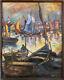 Antique Oil Painting 1873 Signed Cold Harbor Maine Fishing Sail Boats Large